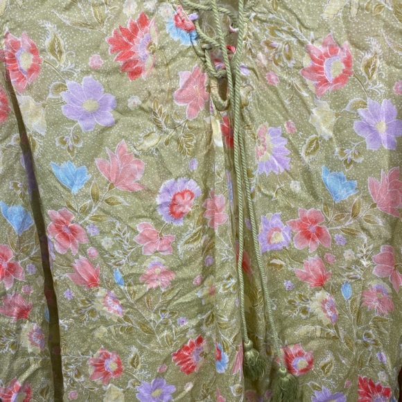 Billabong Tunic Floral Boho Shirt Swim Coverup Tassels Small Green Sheer Light - Picture 2 of 7